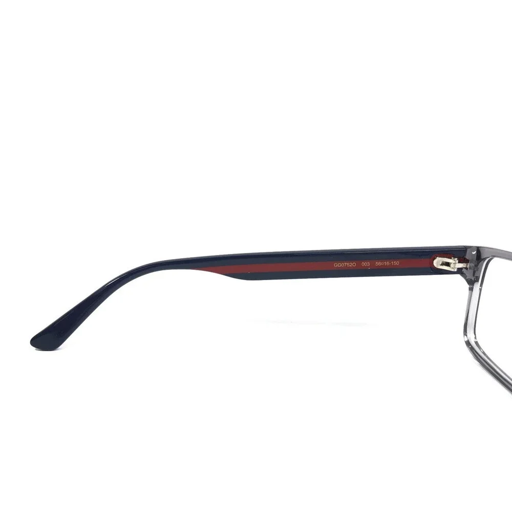 Gucci Eyeglasses Frames GG0752O 003 Gray Blue Red Rectangle Full Rim 56-16-150